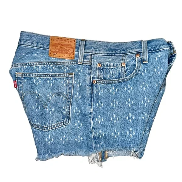 Levis 501 Button Fly High Rise Distressed Frayed Dottie Blues Denim Shorts 29 - Picture 7 of 16